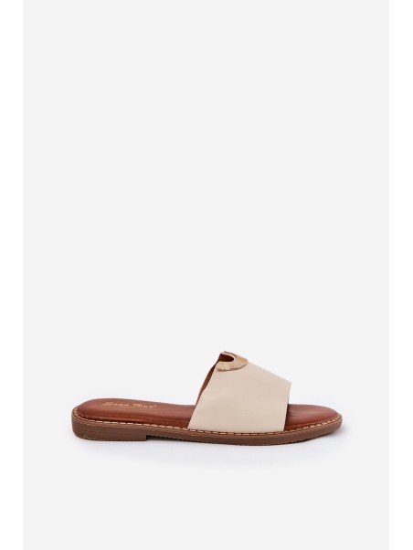 Ladies Eco Leather Slippers With Decorative Details Beige Mevith