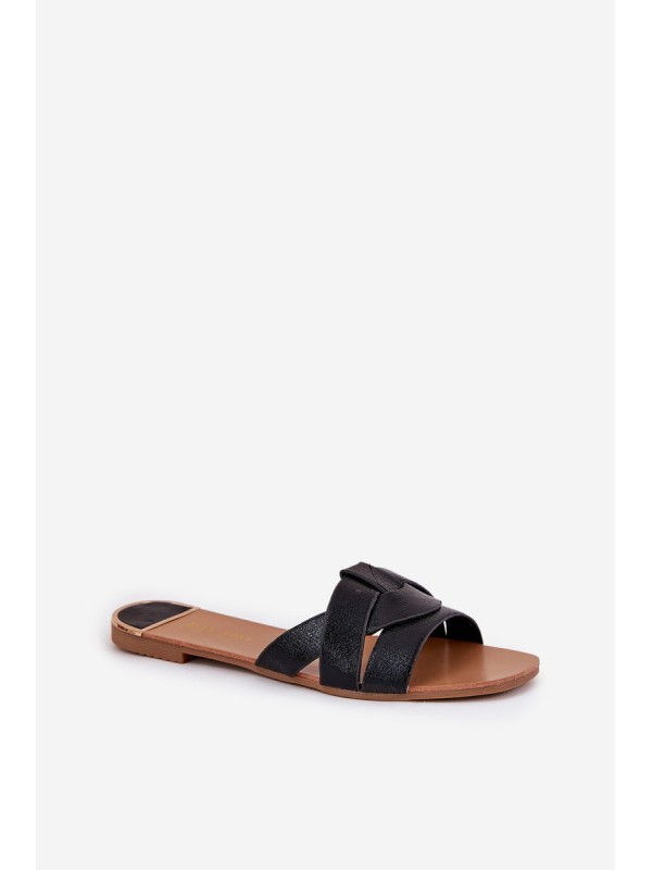 Flat Women's Slippers With Intertwining Straps Black Selaenor