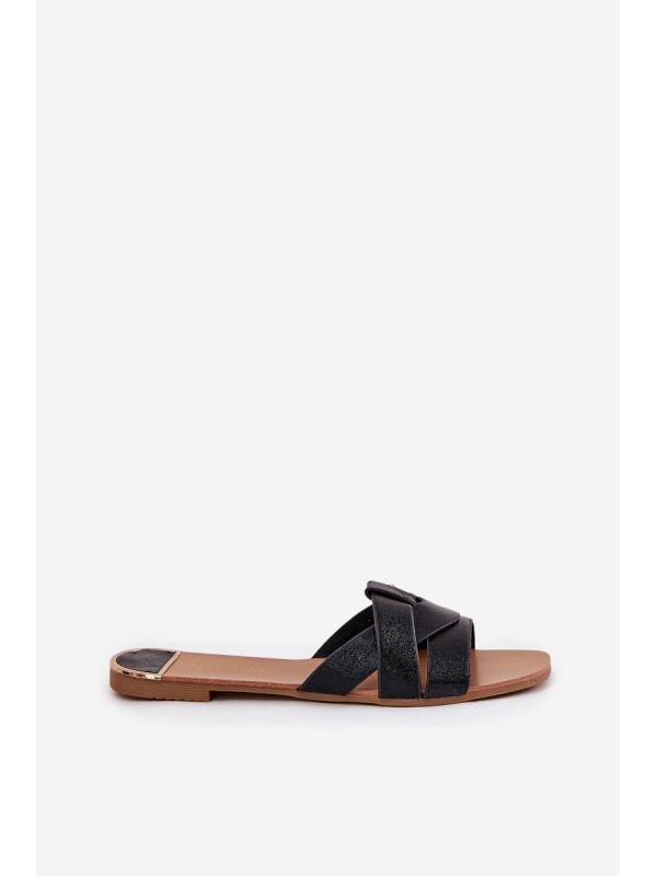 Flat Women's Slippers With Intertwining Straps Black Selaenor