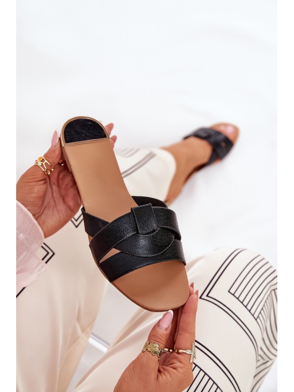 Flat Women's Slippers With Intertwining Straps Black Selaenor