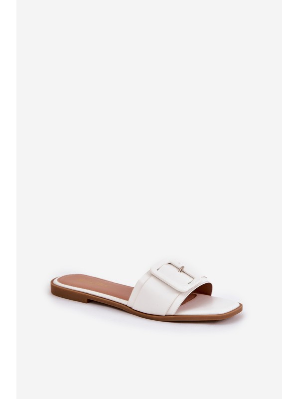 Flat Women's Slippers Eco Leather With Buckle White Bamma