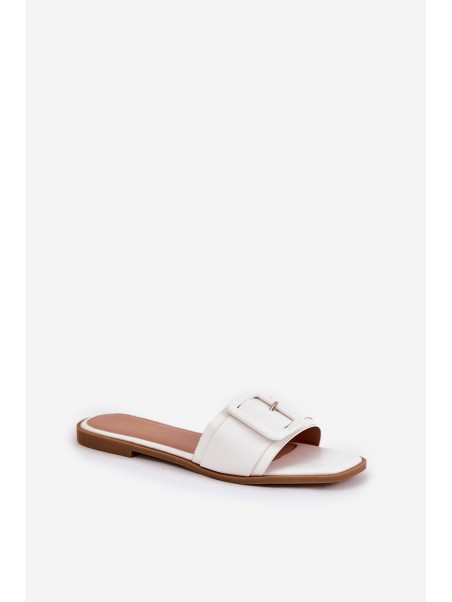 Flat Women's Slippers Eco Leather With Buckle White Bamma