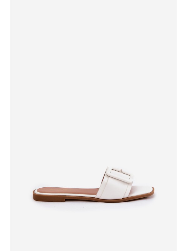 Flat Women's Slippers Eco Leather With Buckle White Bamma