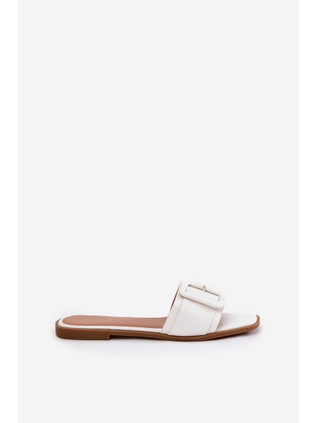 Flat Women's Slippers Eco Leather With Buckle White Bamma