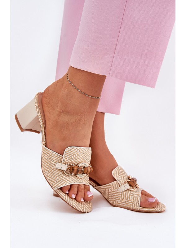 Beige Women's Heels With Decoration Ovittole