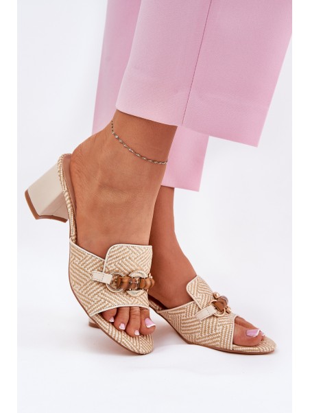 Beige Women's Heels With Decoration Ovittole