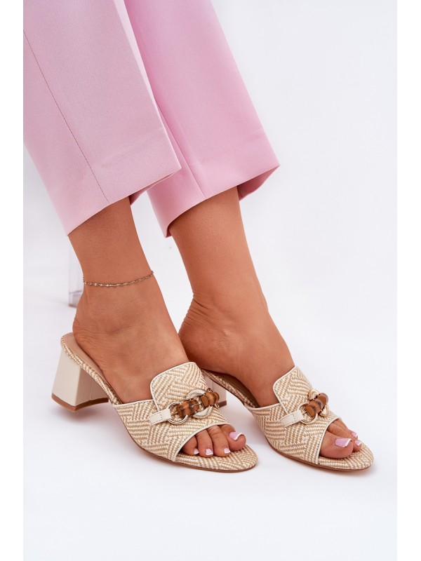 Beige Women's Heels With Decoration Ovittole