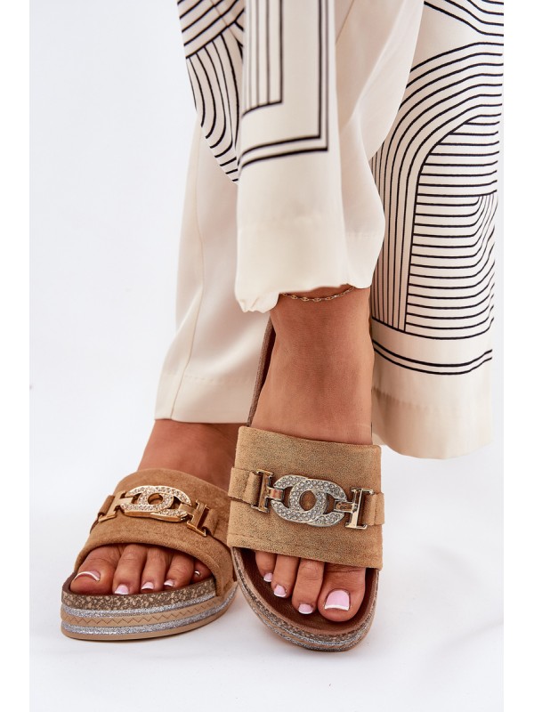 Women's Slippers With Gold Detail On Platform With Glitter Camel Eanes 2