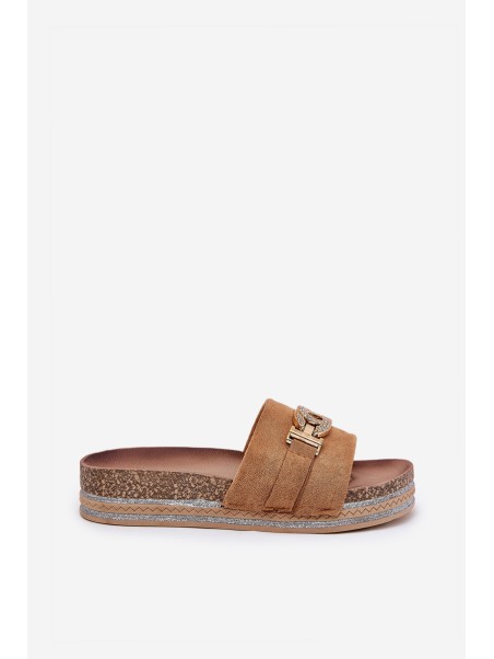 Women's Slippers With Gold Detail On Platform With Glitter Camel Eanes
