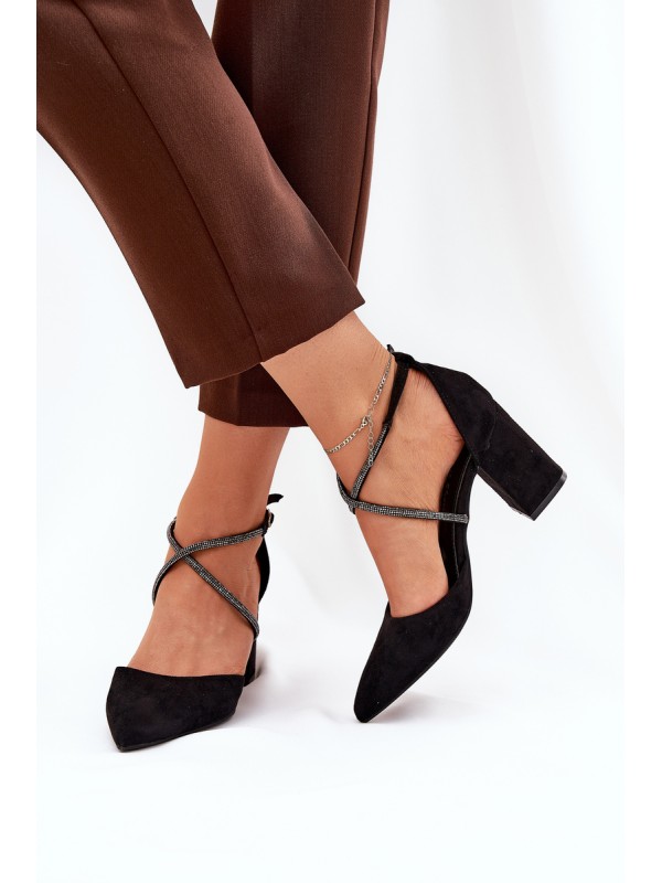 Pumps With Pointed Toes And Decorated Straps On A Heel Black Verithas