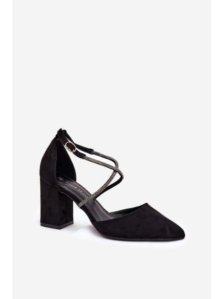 Pumps With Pointed Toes And Decorated Straps On A Heel Black Verithas