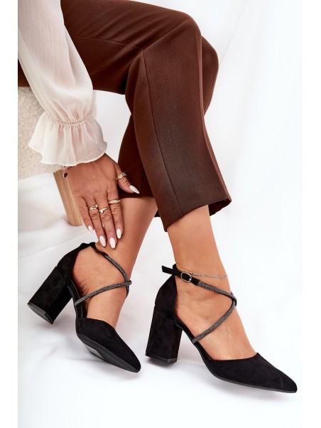 Pumps With Pointed Toes And Decorated Straps On A Heel Black Verithas