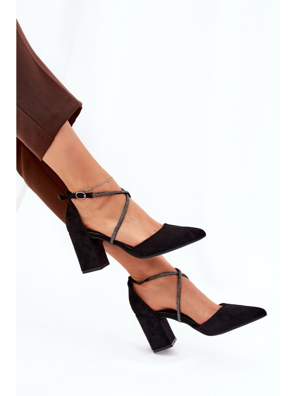 Pumps With Pointed Toes And Decorated Straps On A Heel Black Verithas