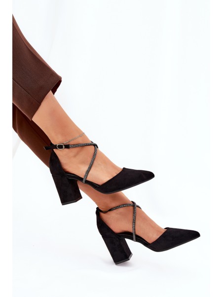 Pumps With Pointed Toes And Decorated Straps On A Heel Black Verithas