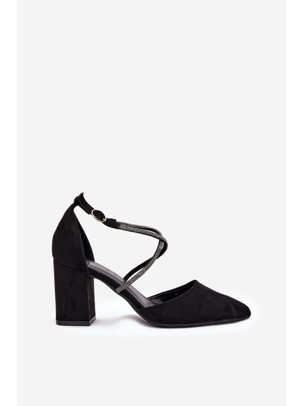 Pumps With Pointed Toes And Decorated Straps On A Heel Black Verithas