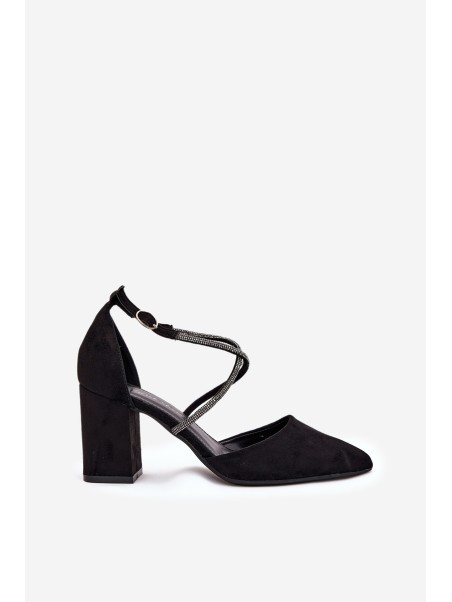 Pumps With Pointed Toes And Decorated Straps On A Heel Black Verithas