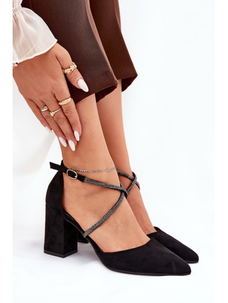 Pumps With Pointed Toes And Decorated Straps On A Heel Black Verithas