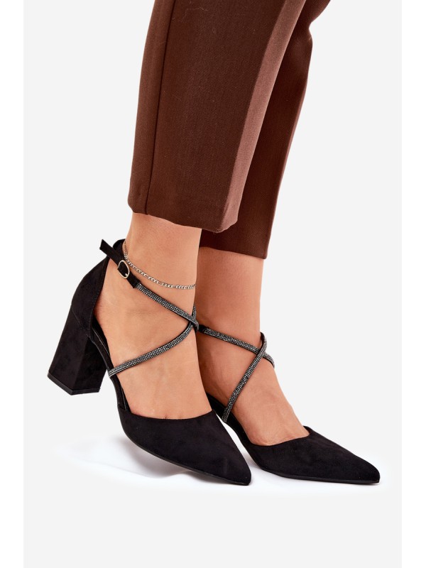 Pumps With Pointed Toes And Decorated Straps On A Heel Black Verithas