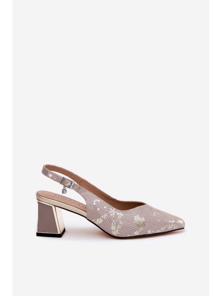 Leather Ladies Sandals On A Heel With Pointed Toes Gold-Silver Vinceza 66733