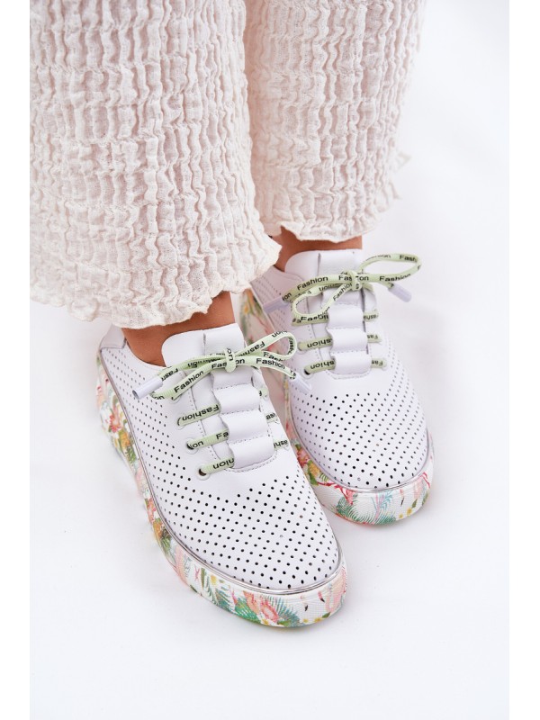 Leather Wedge Shoes With Pattern Artiker 54C1807 White-Green