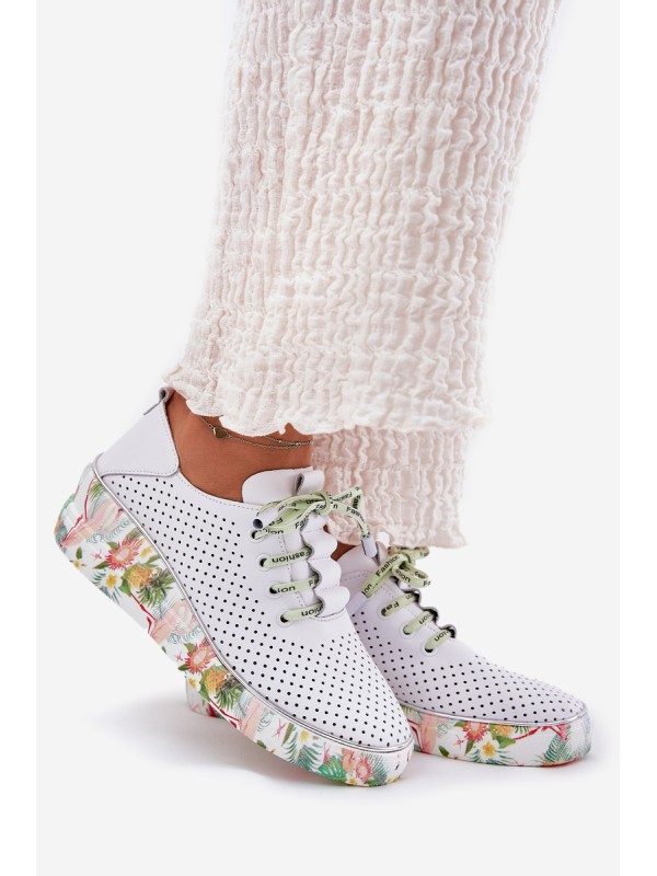 Leather Wedge Shoes With Pattern Artiker 54C1807 White-Green