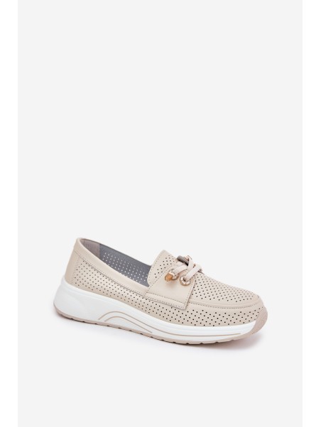 Leather Half Shoes Made Of Natural Leather On Platform Artiker 56C2102 Beige