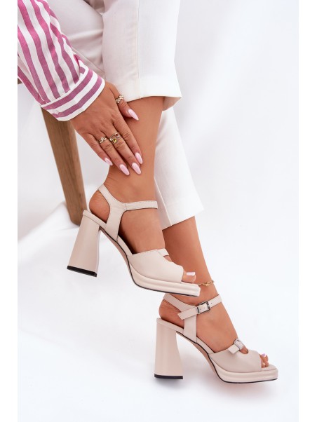Women's Leather Heeled Sandals Vinceza 77110 Beige