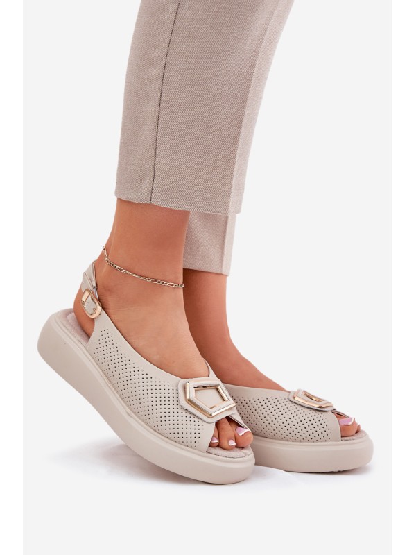 Ladies Leather Sandals With Decoration S.Barski LR51-786 Beige