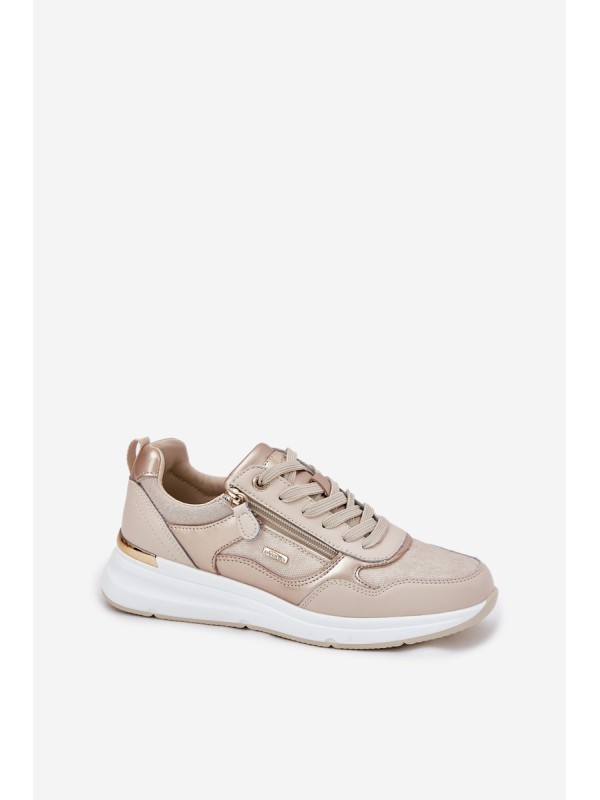 Leather Sports Shoes Sneakers Women With Zipper Beige Lilimia