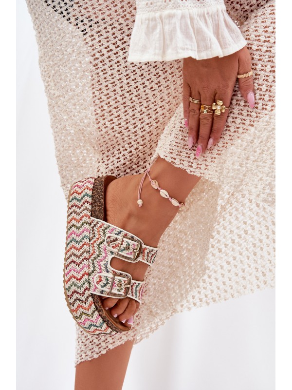 Women's Sandals On Chunky Platform With Weaving And Buckles Multicolor