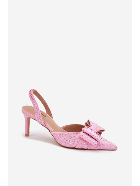 Embellished Heels With Open Back And Bow Pink Nilandriela