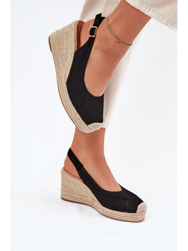 Wedge Sandals For Women With Braiding Black Tulliata