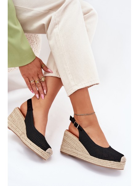 Wedge Sandals For Women With Braiding Black Tulliata
