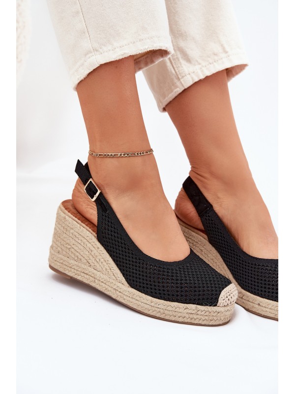 Wedge Sandals For Women With Braiding Black Tulliata