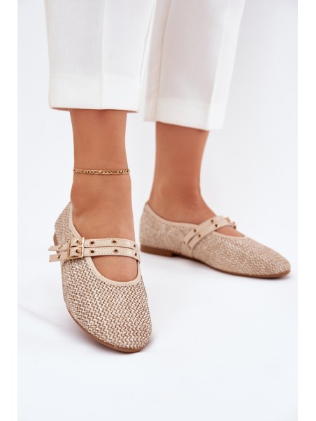 Ballet Flats With Weaving And Straps Beige Partheda