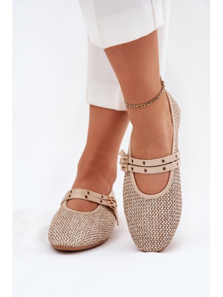 Ballet Flats With Weaving And Straps Beige Partheda