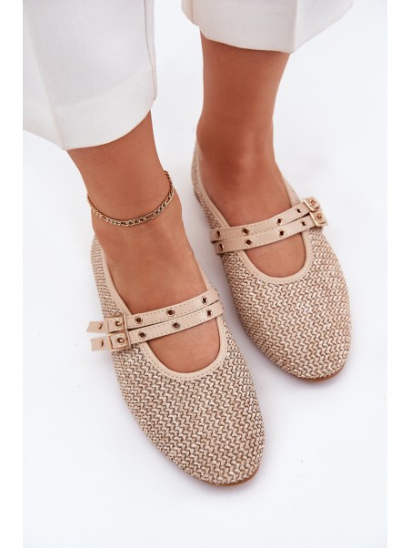 Ballet Flats With Weaving And Straps Beige Partheda