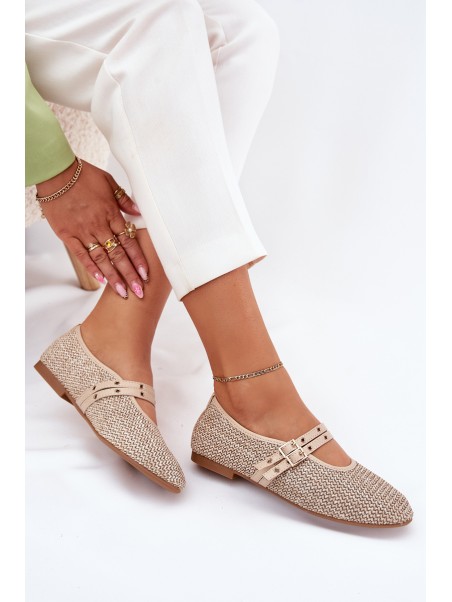 Ballet Flats With Weaving And Straps Beige Partheda