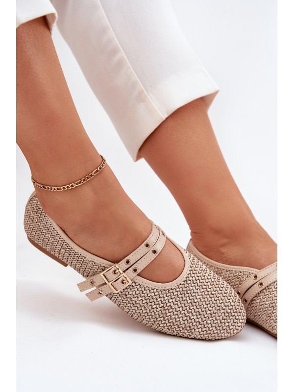 Ballet Flats With Weaving And Straps Beige Partheda