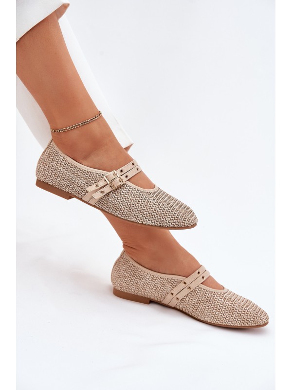 Ballet Flats With Weaving And Straps Beige Partheda