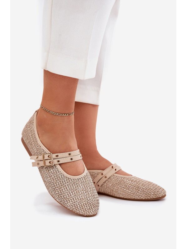 Ballet Flats With Weaving And Straps Beige Partheda