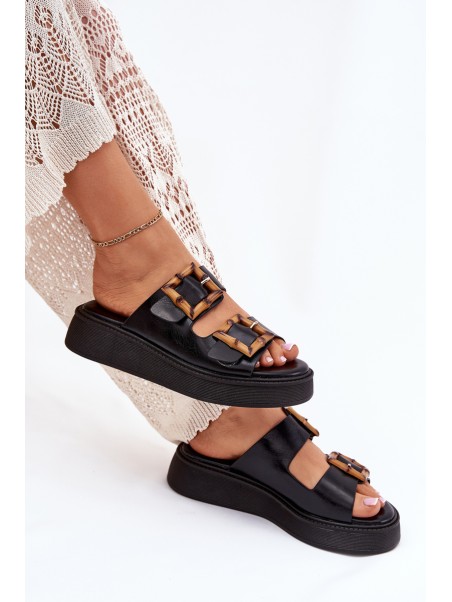 Eco Leather Women's Sandals On Platform With Buckles Black Xanivia