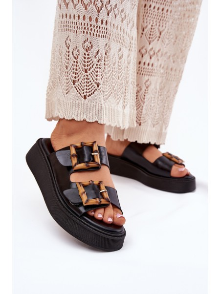 Eco Leather Women's Sandals On Platform With Buckles Black Xanivia