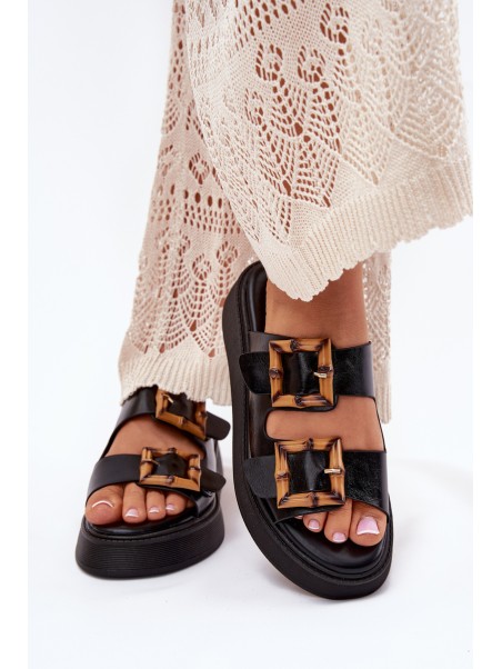 Eco Leather Women's Sandals On Platform With Buckles Black Xanivia