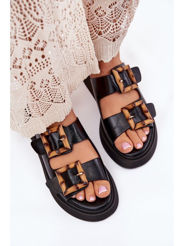 Eco Leather Women's Sandals On Platform With Buckles Black Xanivia