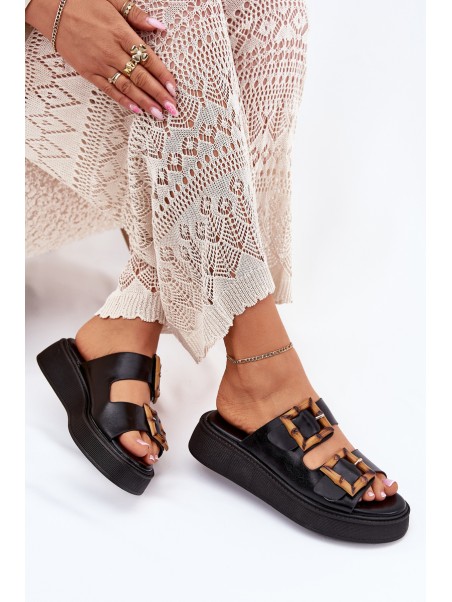 Eco Leather Women's Sandals On Platform With Buckles Black Xanivia