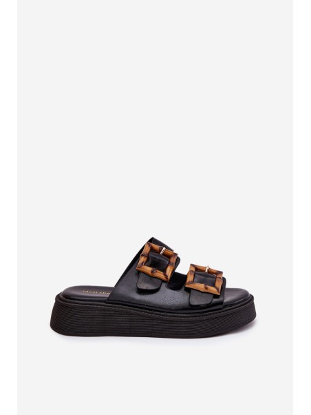 Eco Leather Women's Sandals On Platform With Buckles Black Xanivia