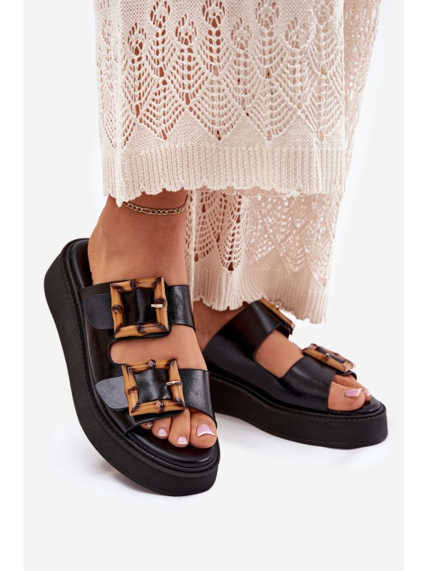 Eco Leather Women's Sandals On Platform With Buckles Black Xanivia