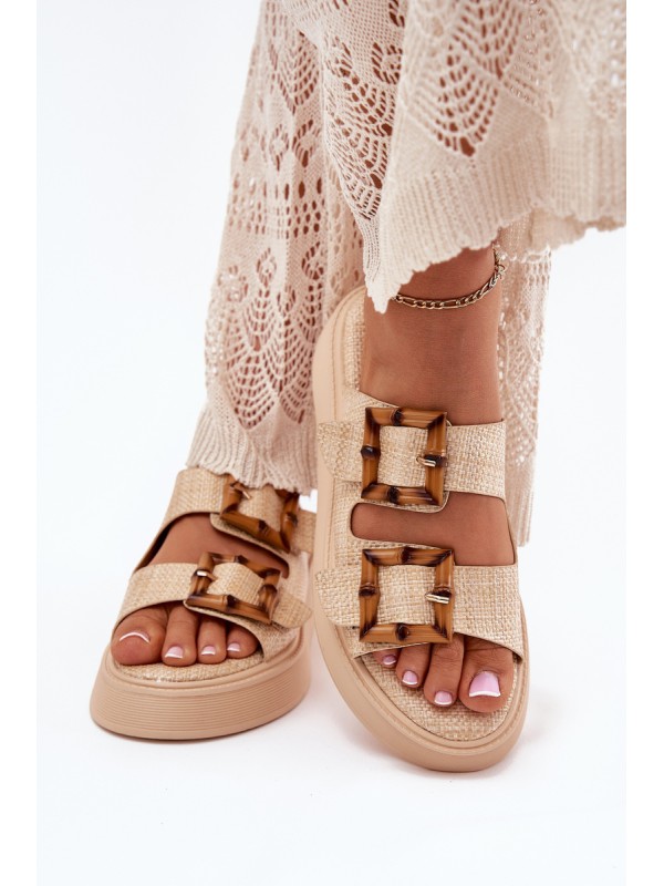 Women's Platform Sandals With Buckles Beige Xanivia