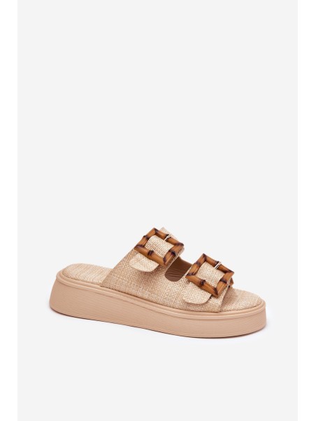Women's Platform Sandals With Buckles Beige Xanivia